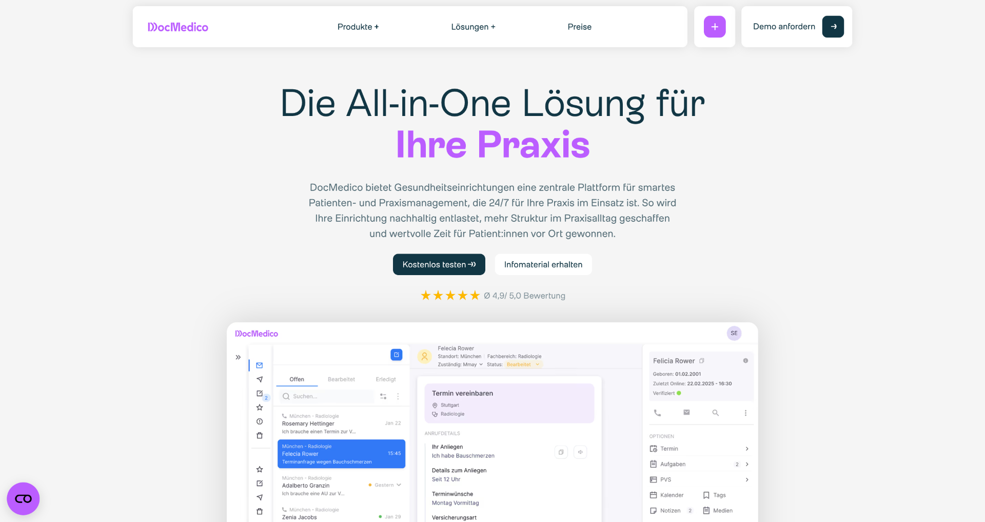 Screenshot der DocMedico Website nach dem Relaunch