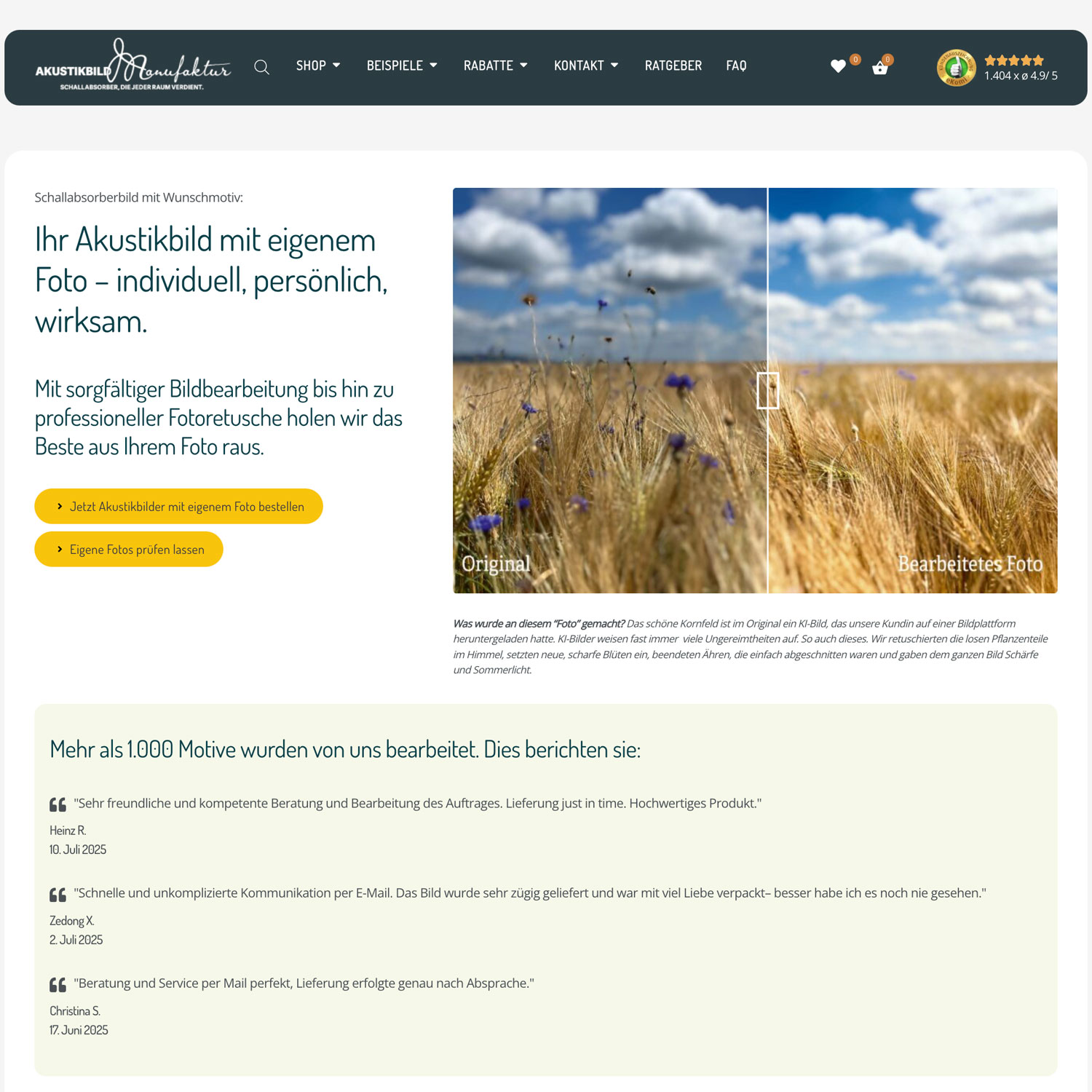 Akustikbild-Manufaktur Wunschmotiv-Landingpage