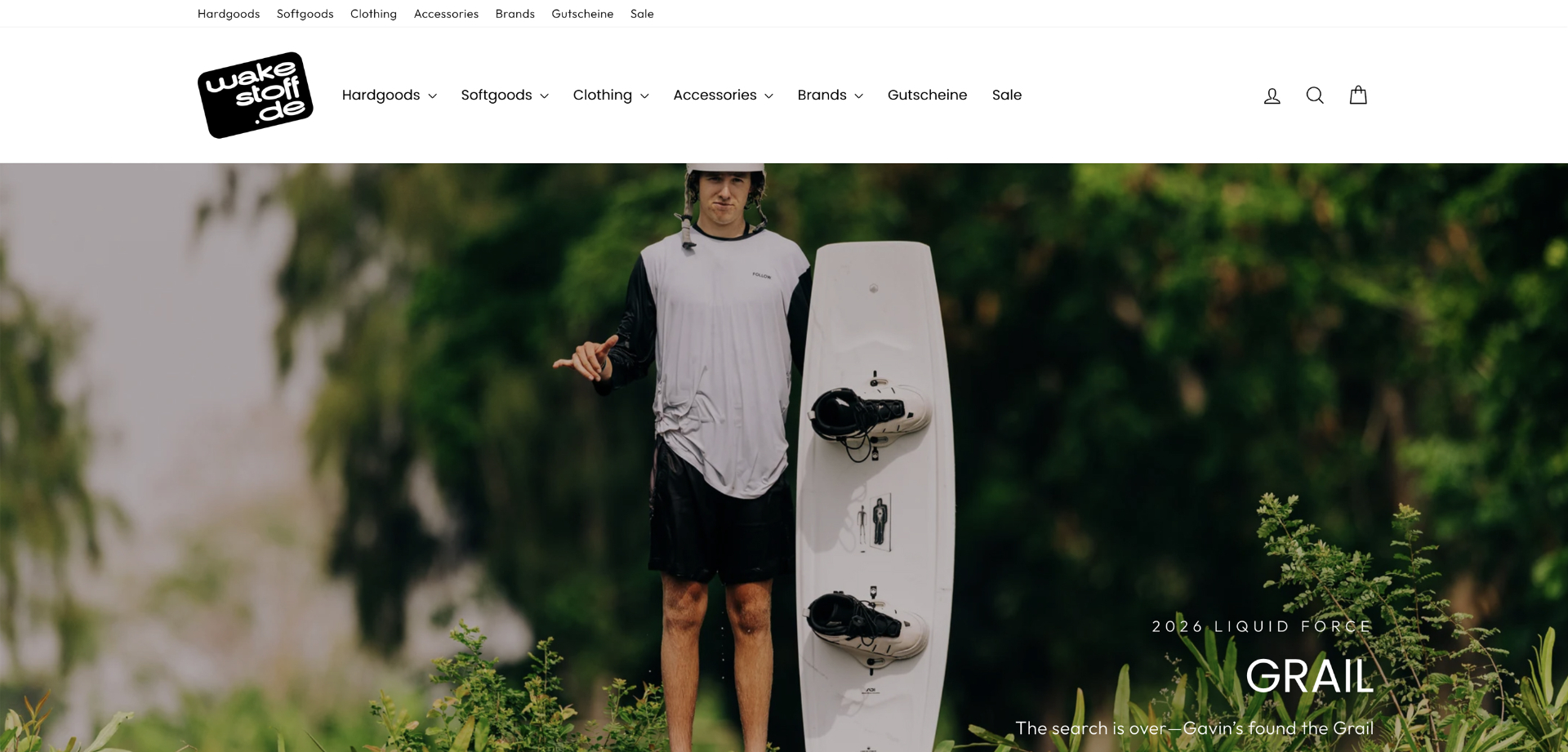 Wakestoff Startseite mit Hero-Bild eines Wakeboarders